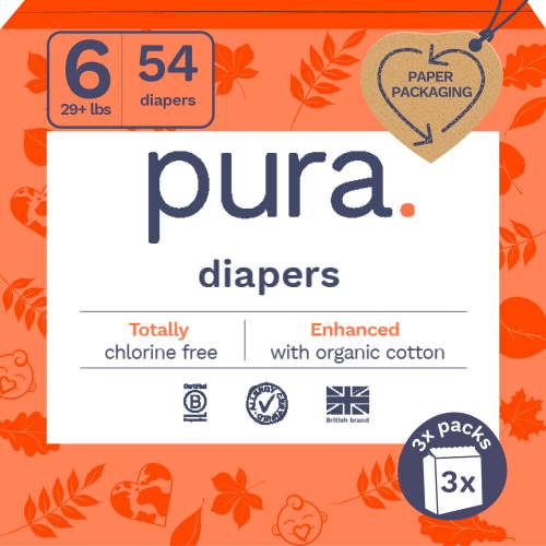 Pura Sensitive Soft Sustainable Baby Diapers Size 6, 54 Count (Choose Your Size and Count)