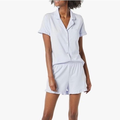 Amazon Essentials Women's Cotton Modal Piped Notch Collar Pajama Set