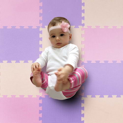 MioTetto Non-Toxic Foam Play Mat for Babies & Kids, Interlocking Puzzle Tiles, Pink-Purple-Beige, 18 Pieces – Perfect for Tummy Time, Crawling, Nursery, Playroom, or Gym