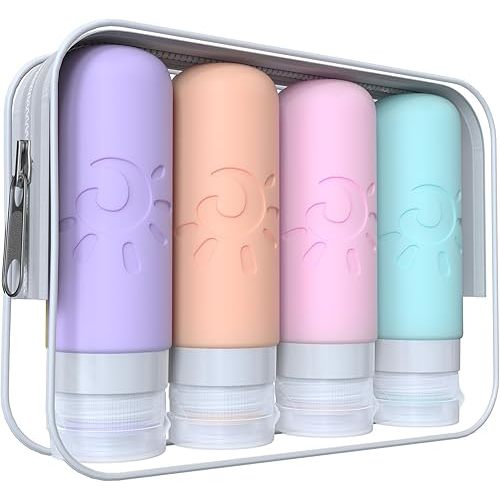 Travel Bottles for Toiletries, TSA Approved Travel Containers 3oz Leak Proof Travel Tubs Refillable Liquid Travel Accessories for Shampoo Conditioner Lotion Body Wash(Multicolored C)