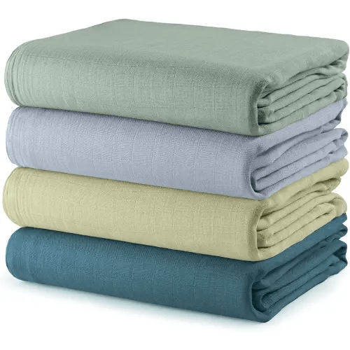Comfy Cubs Muslin Swaddle Blankets Pack of 4, 47 x 47 Inches, Soft Cotton Baby Blanket Set, Large Multipurpose Swaddling Wraps for Newborns - Self-Soothing Swaddle - Sage, Pacific Blue, Fern, Neptune