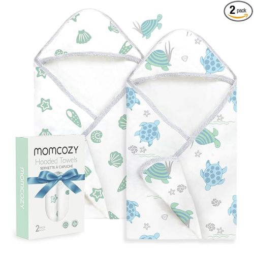 Momcozy Baby Towel with Hooded-Original Design Baby Towel Set -Soft & Absorbent- Shower Gifts or Bath Essential for Infant, Newborn, Toddler, Marine Sea Turtle Shells Magic