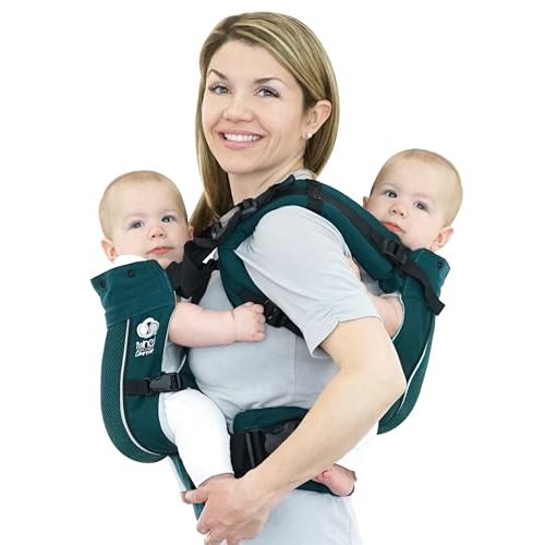 TwinGo Carrier - Breathable Twin Baby Carrier that Separates into 2 Baby Carriers, Adjustable Twin Carriers for Babies and Toddlers (10-45 lbs), Fits Adults XS-XXL - Air Model, Modern Teal