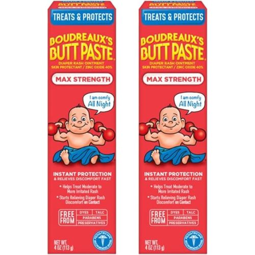 Boudreaux's Butt Paste Diaper Rash Ointment - Maximum Strength - Contains 40% Zinc Oxide - Paraben and Preservative-Free - 4oz (2 Pack)