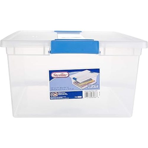 Sterilite Deep Clip Box, Stackable Small Storage Bin with Latching Lid, Plastic Container to Organize Paper, Office, Home, Clear Base and Lid, 1-Pack