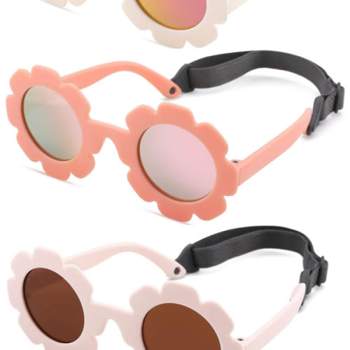Polarized Baby Sunglasses with Strap - Unbreakable Infant Flowers Sunglasses for Newborn Girls Boys Age 0-12 Months