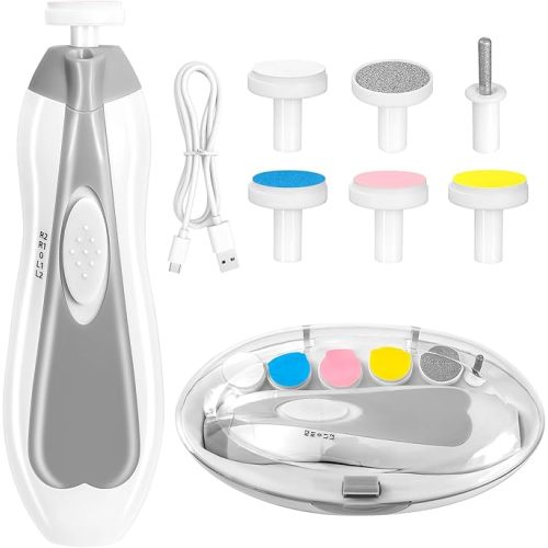 Baby Nail Trimmer Electric, 6 in 1 Rechargeable Baby Nail Clippers Manicure Set Grooming Kit for Toddler Infant or Adults (Grey)