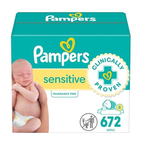 Pampers Sensitive Baby Wipes, Water Based, Hypoallergenic and Unscented, 8 Flip-Top Packs (672 Wipes Total) - 84 Count (Pack of 8)