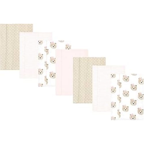 Hudson Baby Unisex Baby Flannel Burp Cloth 7pk, Pink Taupe Bear, One Size