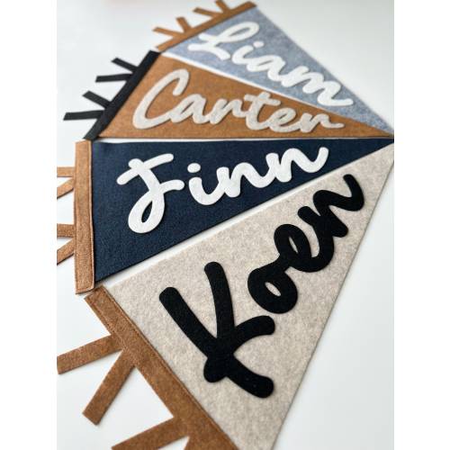 Custom name pennant, personalized baby gift, neutral nursery decor, personalized baby boy girl name flag, felt pennant