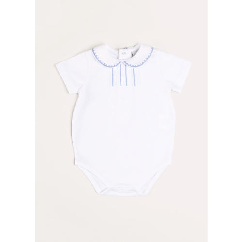 Peter Pan Collar Embroidered Detail Short Sleeve Bodysuit in Blue (3mths-3yrs)