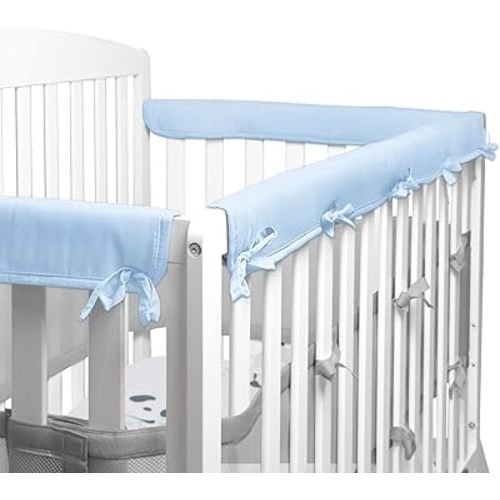 3-Pcs Blue/White Crib Rail Guard Cover for Teething, Protect Baby Teeth and Rails, Rail Edge Protector Strip, Soft Anti-Collision Cover in Cotton Fabrics, Cover 52" x 28" 3 & 4 Sides Full-Size Crib