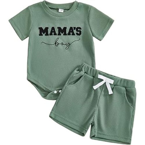 Kupretty Baby Boy Clothes 3 6 12 18 Months Summer Outfit Daddy's Mini Embroidery Waffle Short Sleeve Romper & Shorts Set