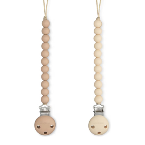 Comfy Cubs Pacifier Clips 2 Pack - 100% Food Grade Silicone Baby Pacifier Clips, BPA & PVC Free - CPSIA Certified, Lightweight and Flexible Baby Gifts - Beige & Light Beige