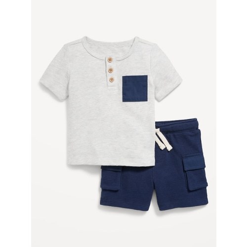 Textured Henley Pocket T-Shirt and Shorts Set for Baby
