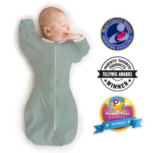 SwaddleDesigns Transitional Swaddle Sack, Arms Up Swaddle with Half-Length Sleeves & Mitten Cuffs, Easy Transition Swaddle Sleep Sack, Small, 0-3 Months, 6-14 lb, Heathered Jadeite