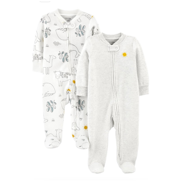Simple Joys by Carter's Unisex Baby 2-way Zip Thermal Footed Sleep and Play, Pack of 2