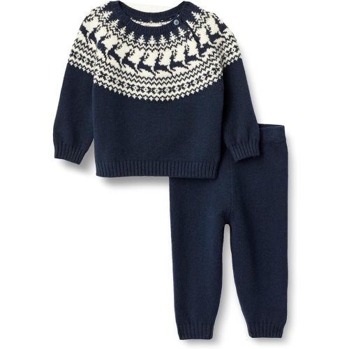 Amazon Essentials Baby Boys' Cotton-Nylon Sweater Set, Navy Ivory Scenic Fair Isle, 3-6 Months