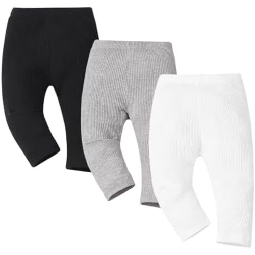 Bafeicao 3 Pack Newborn Baby Boy Girl Pants Ribbed Elastic Waist Infant Pant Unisex Baby Leggings Bottoms Clothing