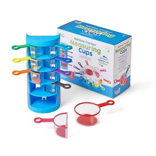 hand2mind Rainbow Fraction Measuring Cups 9pc: Math Educational Tool, Preschool Level, Plastic, Instruction Guide Included