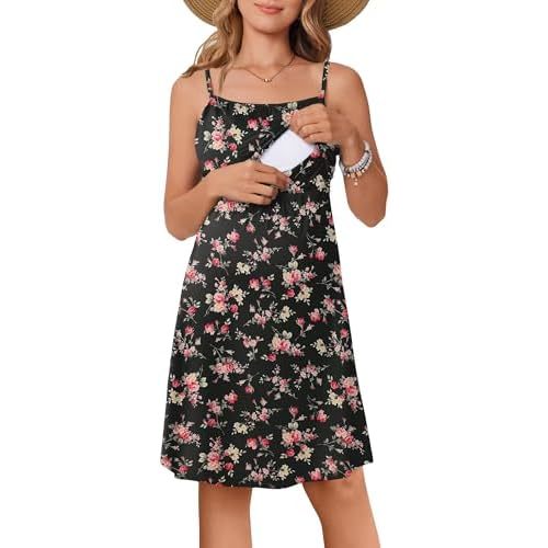 Ekouaer Womens Sleeveless Nursing Dress Summer Breastfeeding Dresses Adjustable Strap Maternity Clothes
