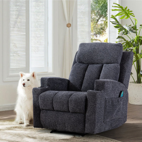Red Barrel Studio® Myria 33.07" W Friendly Fabric Upholstered Manual Vibration Massage Recliner Chair with Dual Cup Holders & Heating & Massage Remote & Reviews | Wayfair
