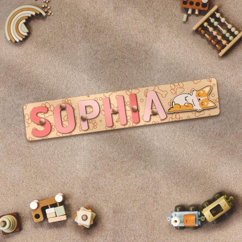 Custom Pembroke Weish Corgi Wooden Name Puzzle Personalized Dog Wood Montessori Toy Baby Shower 1st Birthday Christmas Kid Boy Girl Gift