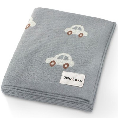 Bleu La La Baby Blanket for Boys - 100% Luxury Cotton Soft Knit Swaddle Blanket for Newborns and Infants - Cars - Grey