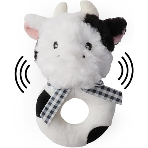 Bearington Collection Lil' Gilly 5.5 In Cow Baby Rattle - Baby Wrist Rattles - Plush Rattles Gift for Newborn