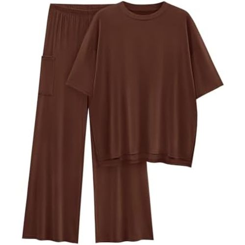 KIRUNDO Womens 2 Piece Outfits 2025 Summer Casual Loose Short Sleeve Pullover Tops & Wide Leg Pants Lounge Sets Tracksuit