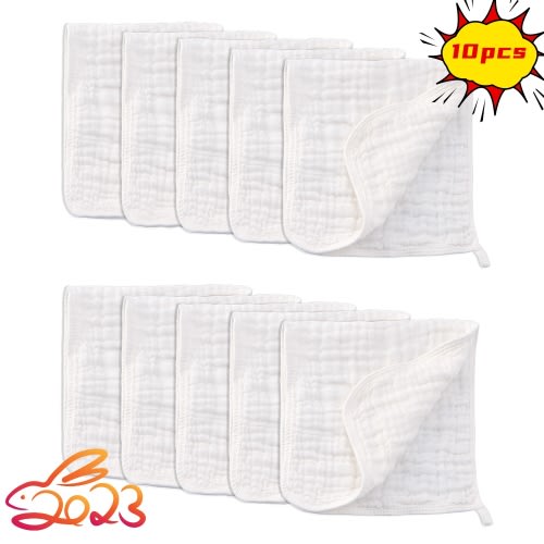 10 Pack Muslin Burp Cloths Baby Burp Clothes - Burp Rags for Boy Girls Muslin Bibs 6 Layers Large 20''x10'' 100% Cotton Hand Washcloths Soft Absorbent