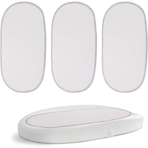3 Pack Reusable Changing Pad Liner for Hatch, Soft and Waterproof, Compatible with Hatch Grow Smart Changing Pad, Strollers or Car Seats, White, Cotton/Polyurethane, Newborn