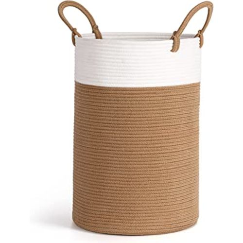 INDRESSME Tall Laundry Basket Woven Jute Rope Dirty Clothes Hamper Rope Basket for Blanket in Living Room Modern Hamper Basket in Laundry Room, 19.7''H 13.8''D