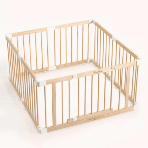 HARPPA Wooden Baby Gate Playpen | Non-Toxic Foldable DIY Adjustable Play Yard for Infants & Toddlers – Natural Finish Baby Fence for Small & Large Spaces