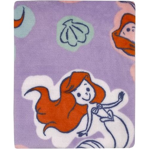 Disney The Little Mermaid Orange, Lavender, Aqua and White Ariel Super Soft Baby Blanket