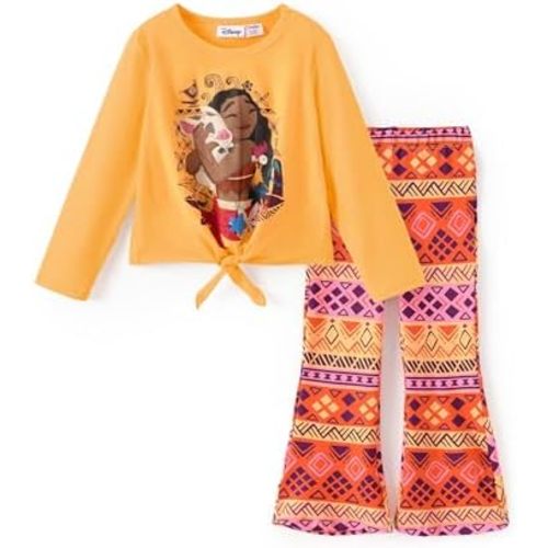 Disney Frozen Princess Minnie Stitch Girl Clothes Long Sleeve Knot Front Sweatshirt Flare Pants Fall 2 Piece Outfit 2-9Y