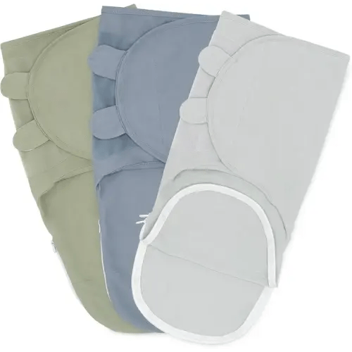 Comfy Cubs Easy Swaddle Blanket, 3 Pack - 100% Cotton Newborn Wrap, Small for 0-3 Months Infants, with Zipper Closure, Breathable and Durable Sleep Sack for Babies - Stone, Pacific Blue, Sage