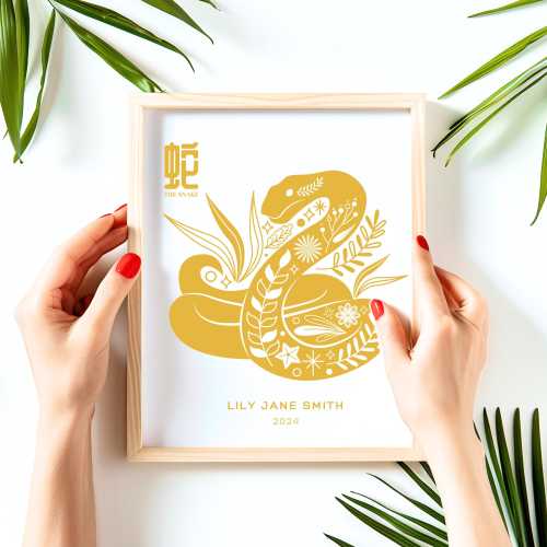 Year of the Snake Personalized Wall Art Print, Lunar New Year Keepsake Baby Gift, Chinese Zodiac Custom Name Art, Custom Nursery Decor