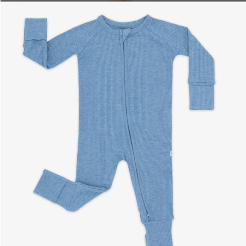 Heather Blue Ribbed Zippy - Little Sleepies