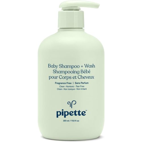Pipette Baby Shampoo and Body Wash - Fragrance Free, Tear-Free Bath Time, Hypoallergenic, Moisturizing Plant-Derived Squalane, New Formula, 11.8 fl oz