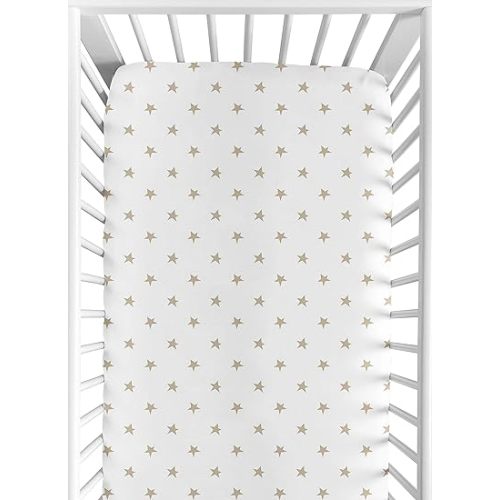 Gold and White Star Baby or Toddler Fitted Crib Sheet for Celestial Collection by Sweet Jojo Designs