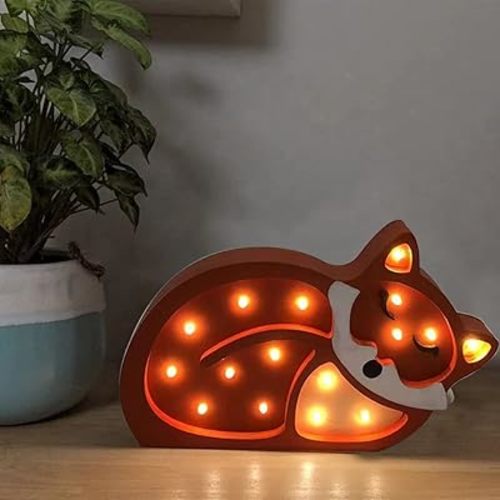 Decorative LED Night Light for Kids Baby Nursery Decor Cute Fox Wooden Table Lamp Animal Sign Home Bedroom Ornament Birthday Gift