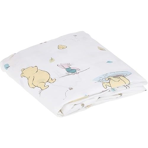 Disney Winnie The Pooh Classic Pooh 100% Cotton Fitted Crib Sheet in Ivory, Butter, Aqua and Orange