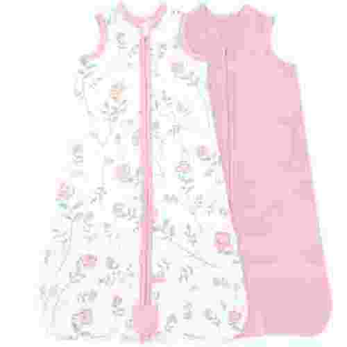 Bublo Baby Baby Wearable Blanket, Cotton Sleep Sacks for 6-12 Months, 2 Pack Girls Sleeping Bag Sack, Medium Size, 2-Way Zipper, 0.5 Tog Breathable Cotton, Pink