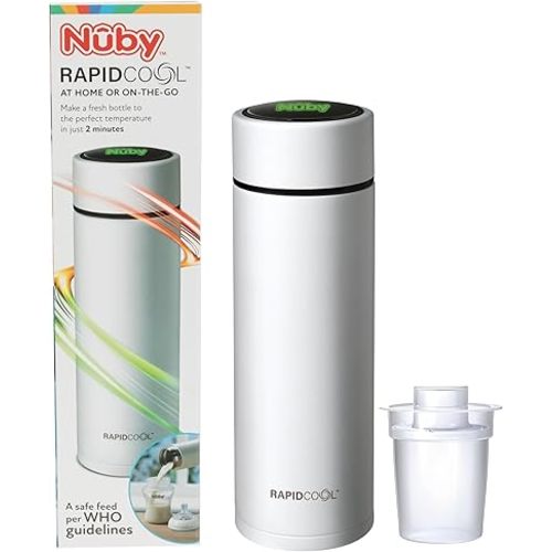 Nuby RapidCool Portable Baby Bottle Maker - Baby Formula Maker - Includes Milk Powder Dispenser and Digital Lid - Ideal for Travel Bottles and Night Feeds - Stainless Steel