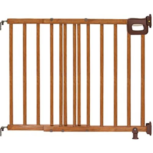 Summer Infant Deluxe Stairway Simple to Secure Safety Pet and Baby Gate,30'-48' Wide,32' Tall,Easy Install on Wall or Banister in Doorway or Stairway,Hardware Mount,Auto Close Walk-Thru Door-Oak Wood