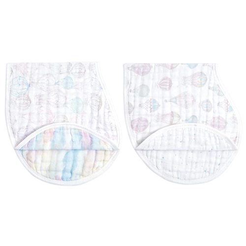 aden + anais 100% Organic Cotton Muslin Burpy Bib – Multi-Use, Absorbent 4-Layer Burp Cloth & Full-Coverage Snap-Closure Baby Bib, Lap-Shoulder Drool Cloth, 22.5” X 11”, 2-Pack, Above The Clouds