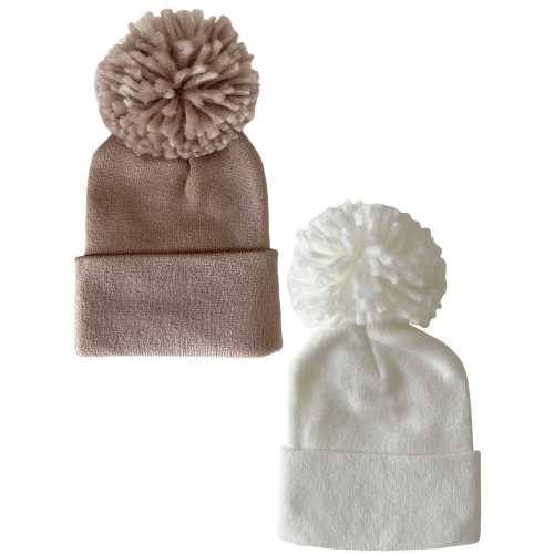 2-Pack Baby's First Hat®, Tan/Warm White Pom
