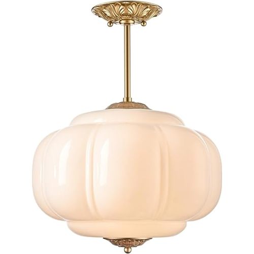 Vintage Milk Glass Ceiling Light Fixture, Antique White Semi Flush Mount Milk Glass Pendant Light, 15" Farmhouse Mid Century Ceiling Light for Kitchen Hallway Schoolhouse Dining Room Bedroom