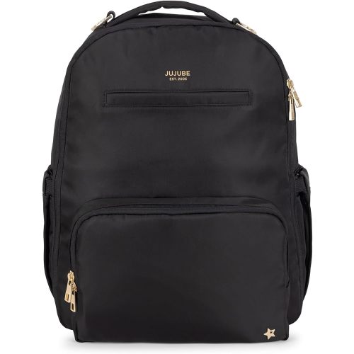 JuJuBe New Classic Diaper Bag Backpack with Portable Changing Pad, Stroller Straps, Large Travel Backpack for Boy or Girl, Carrying Baby Bottles, Wipes, Diapers, Pacifiers, Black, Mothers Day GIft